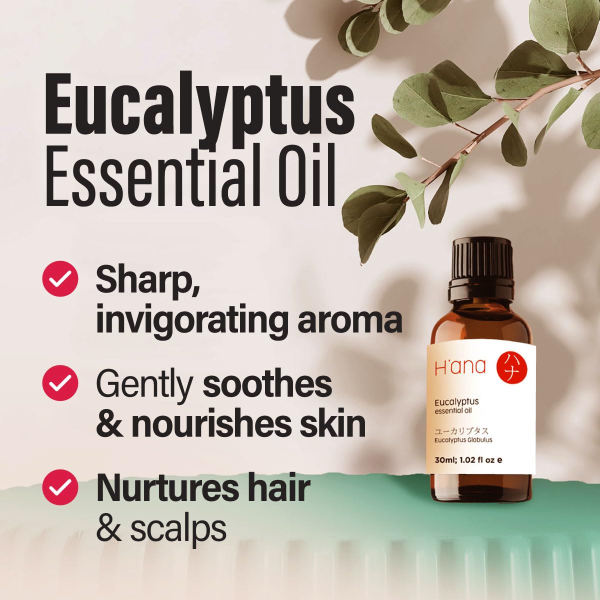 Hana Eucalyptus Essential Oil (1 Fl Oz) Eucalyptus Oil for Diffuser, Skin, Humidifier, Sinus, and Hair - with an Invigorating S