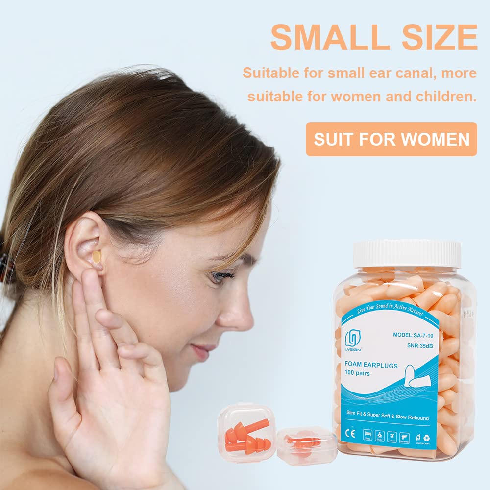 LYSIAN Foam Ear Plugs for Sleeping Small Ear Canals Women, Kids-35dB SNR Noise Canceling Sleep Earplugs for Snoring, Work, Shoot