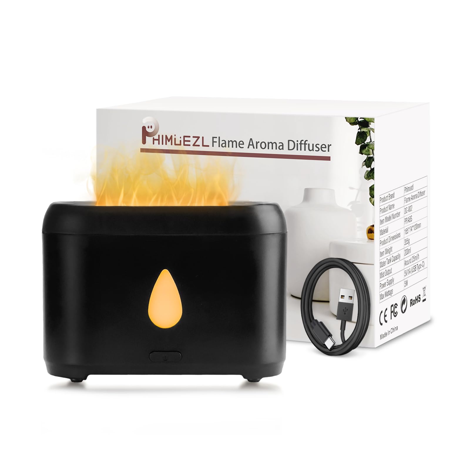 Flame Diffuser for Essential Oils, 200ml Ultrasonic Aroma Diffusers with Cool Mist, Aromatherapy Diffuser with Auto-Off Protecti