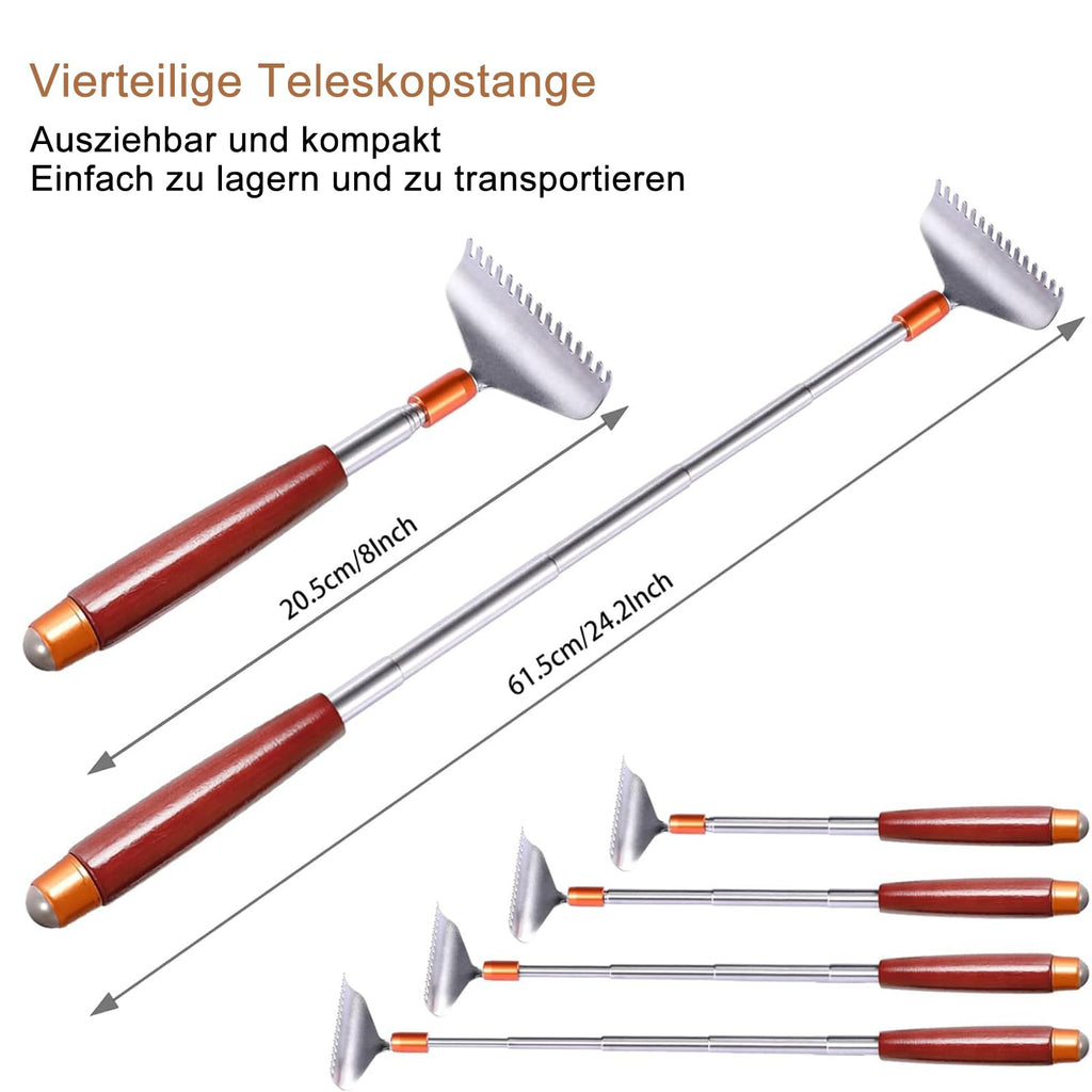 Aznrszy Extendable Back Scratcher - 24Inch Wooden Handle Massage Roller, Extra Wide 15-Teeth Claw, Sturdy Steel Hand Massager fo