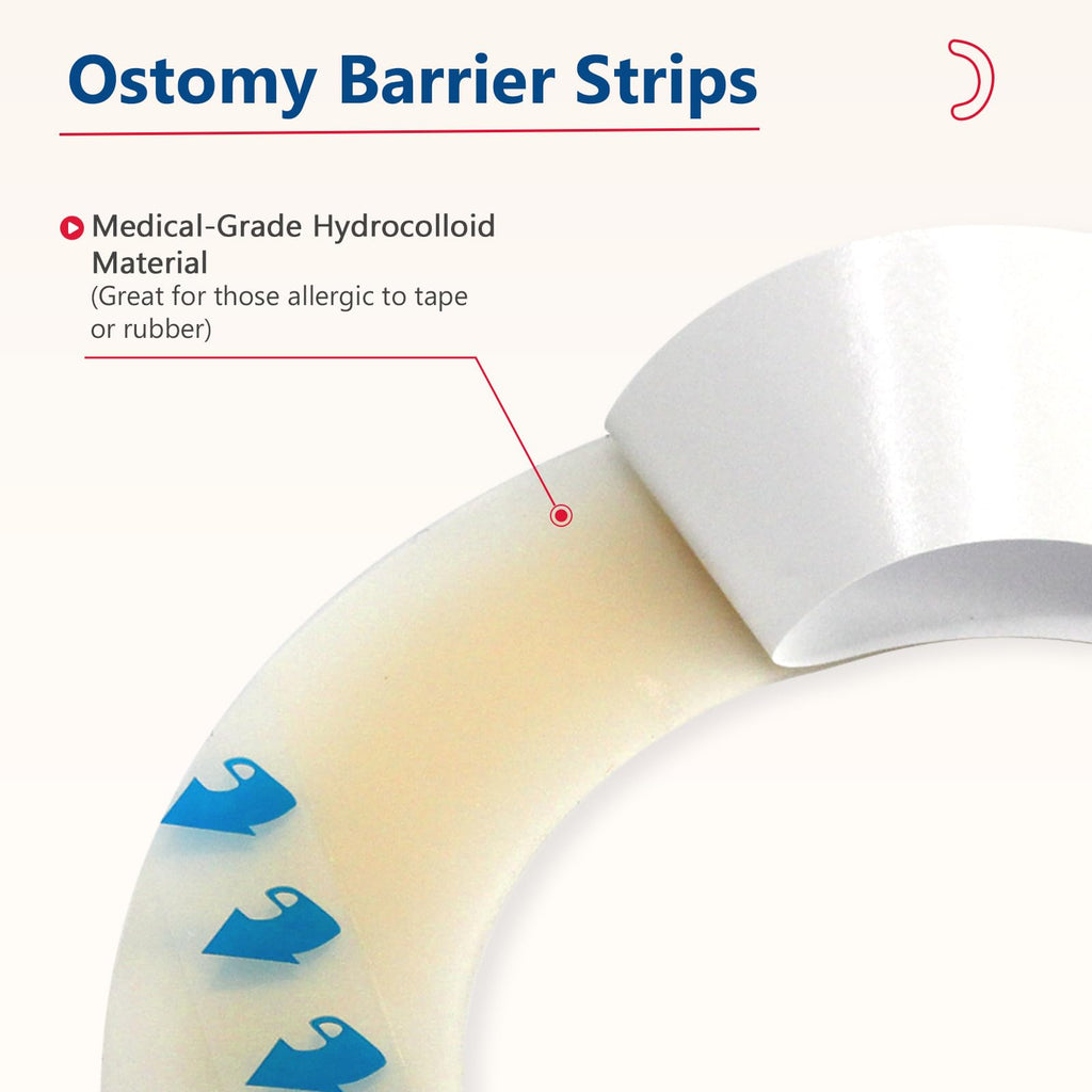 DERAYMI 20 PCS Ostomy Barrier Strips, 2 MM Thickness Elastic Colostomy Tape to Stop Leaks, Latex-Free Medical Grade Hydrocolloid