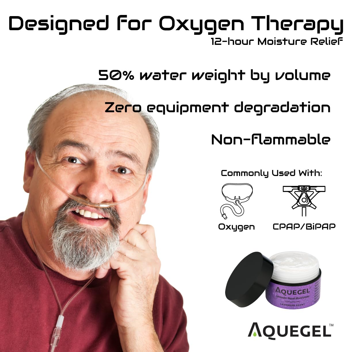 Aquegel Nasal Moisturizer+Lavender (Sleep Easy), 12-Hour Nasal Dryness Relief, Water Based Nose Gel, Oxygen Therapy Nasal Moistu