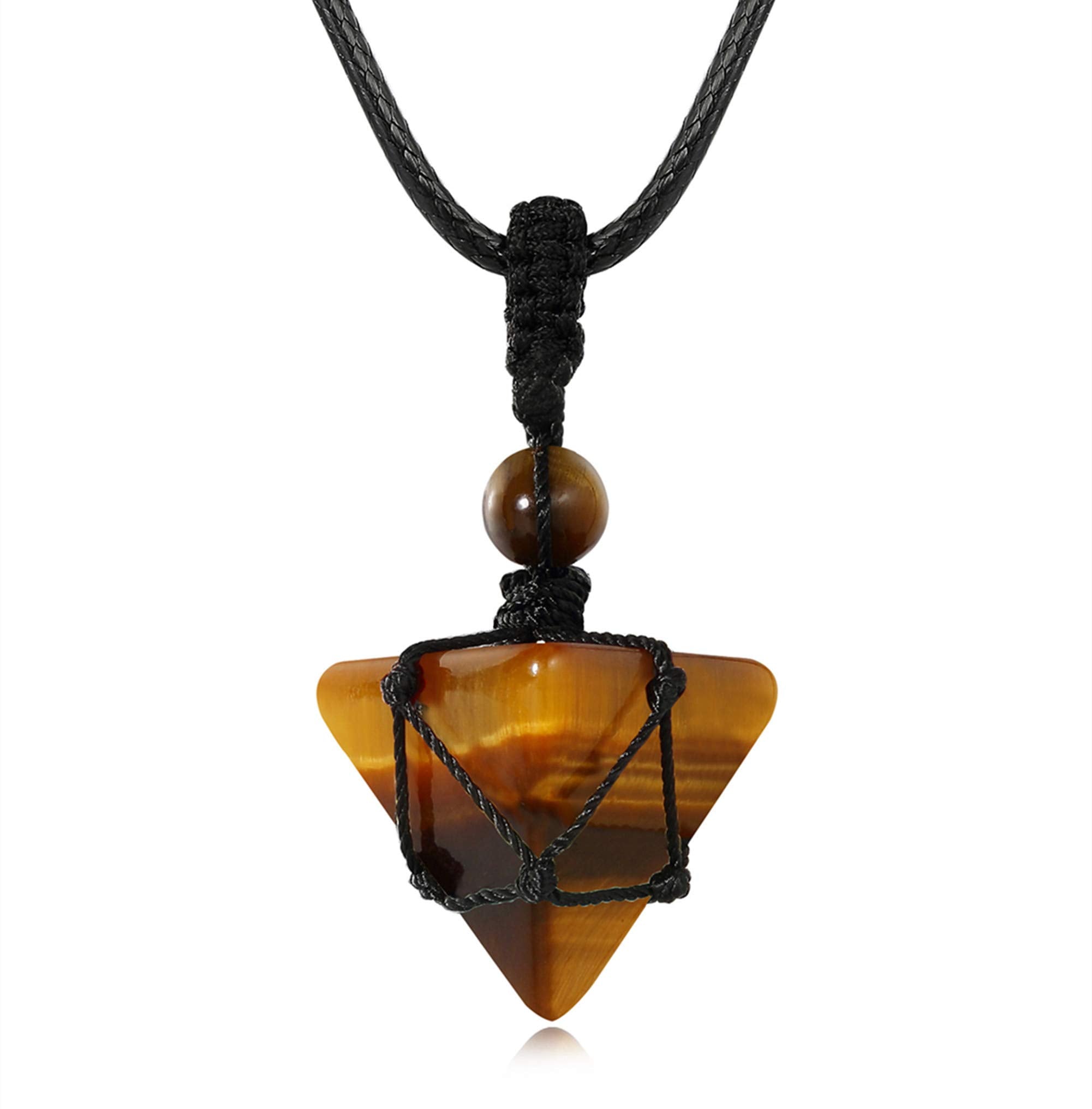 XIANNVXI Tiger Eye Stone Healing Crystal Necklace Pyramid Gemstone Pendant Necklaces Adjustable Rope Natural Reiki Quartz Jewelr
