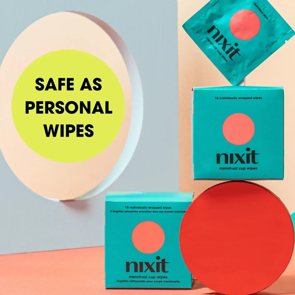 nixit Menstrual Cup Wipes | Feminine Cleansing Wipes for Period Cups & Vulvas | Fragrance-Free | pH Balanced | Biodegradable | P