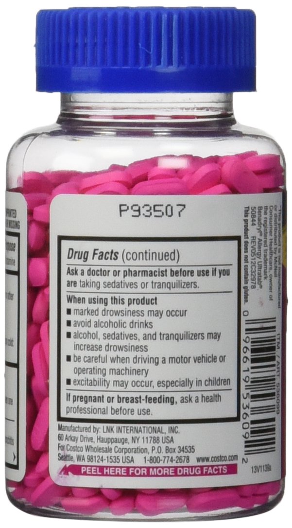 Kirkland Signature Diphenhydramine Hci 25 Mg Allergy Medicine & Antihistaminecompare to Active Ingredient of Benadryl Allergy Ge