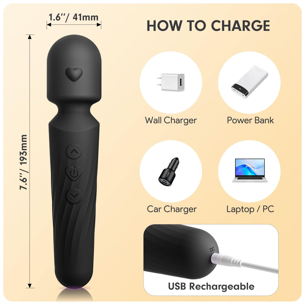 Electric Travel Massager, 10 Modes 5 Speed Powerful Silent Waterproof Handheld Neck Muscle Massage Tool (Black)