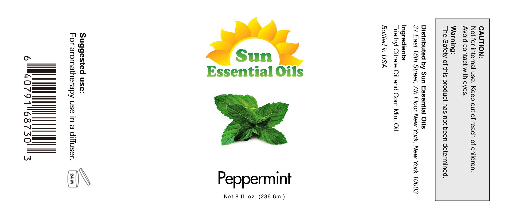 Sun Essential Oils 8oz - Peppermint Essential Oil - 8 Fluid Ounces - Aromatherapy Essential Oils - Peppermint Essential Oil for