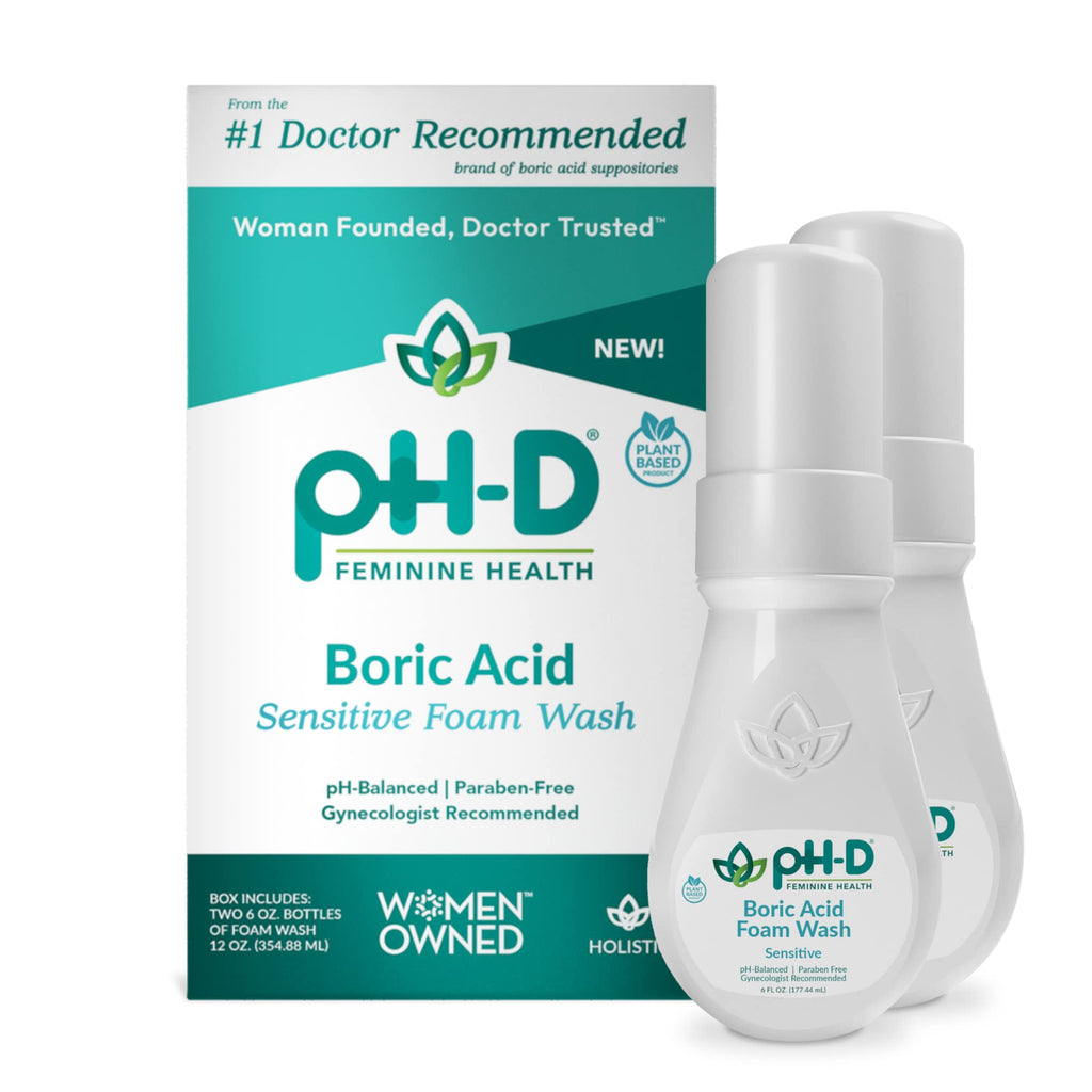 pH-D Feminine Health Support - Boric Acid Foam Wash - pH-Balanced, Paraben-Free, and Plant-based (Sensitive, 6 Fl Oz (Pack of 2)