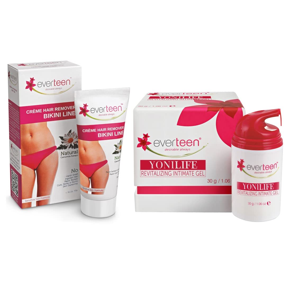 Everteen Women Combo  Natural Bikini Line Hair Remover Cream 50G And Yonilife Revitalizing Gel, Pack Of 1