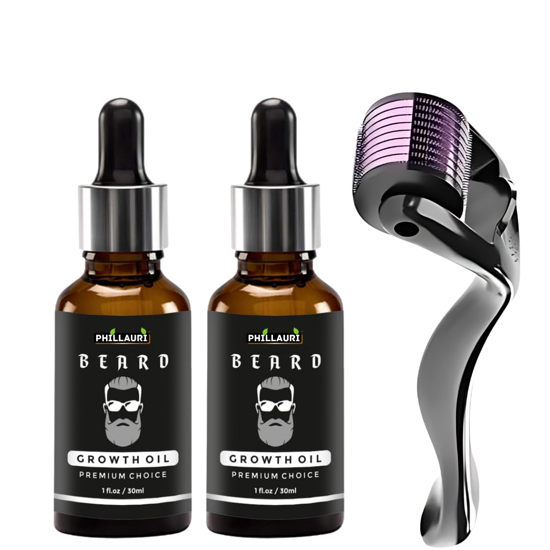 Beard & Hair Growth Oil, 30Ml & Derma Roller For Hair Growth 0.5 Mm| Dermaroller | Natural & Organic Beard Care With Castor, Arg