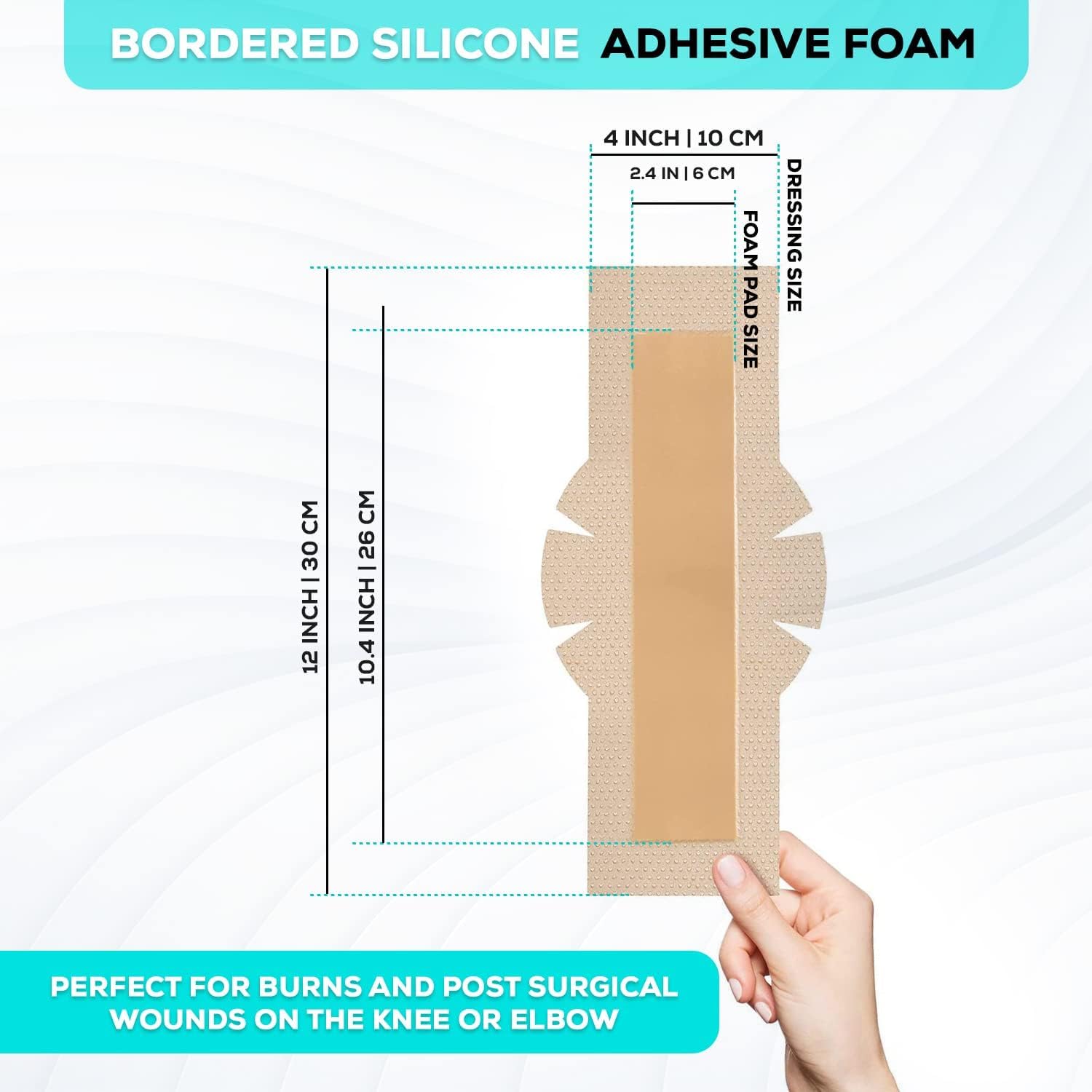 MedVanceTM Silicone - Bordered Silicone Adhesive Foam Dressing (4x12 w/Wings, 10 Count)