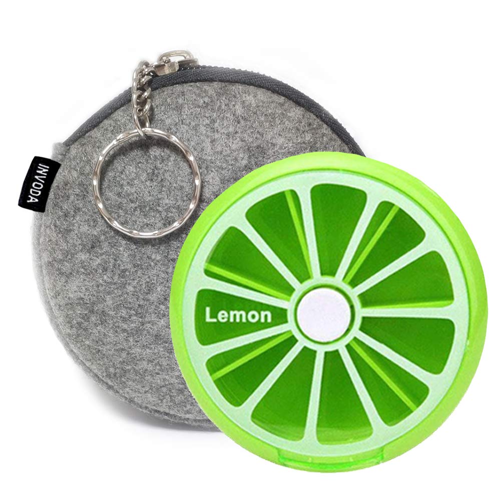 INVODA Pill Cases Pill Box Weekly 3 Times 7 Compartments Large Medicine Pill Organizer (Lemon 1PCS+Bag)