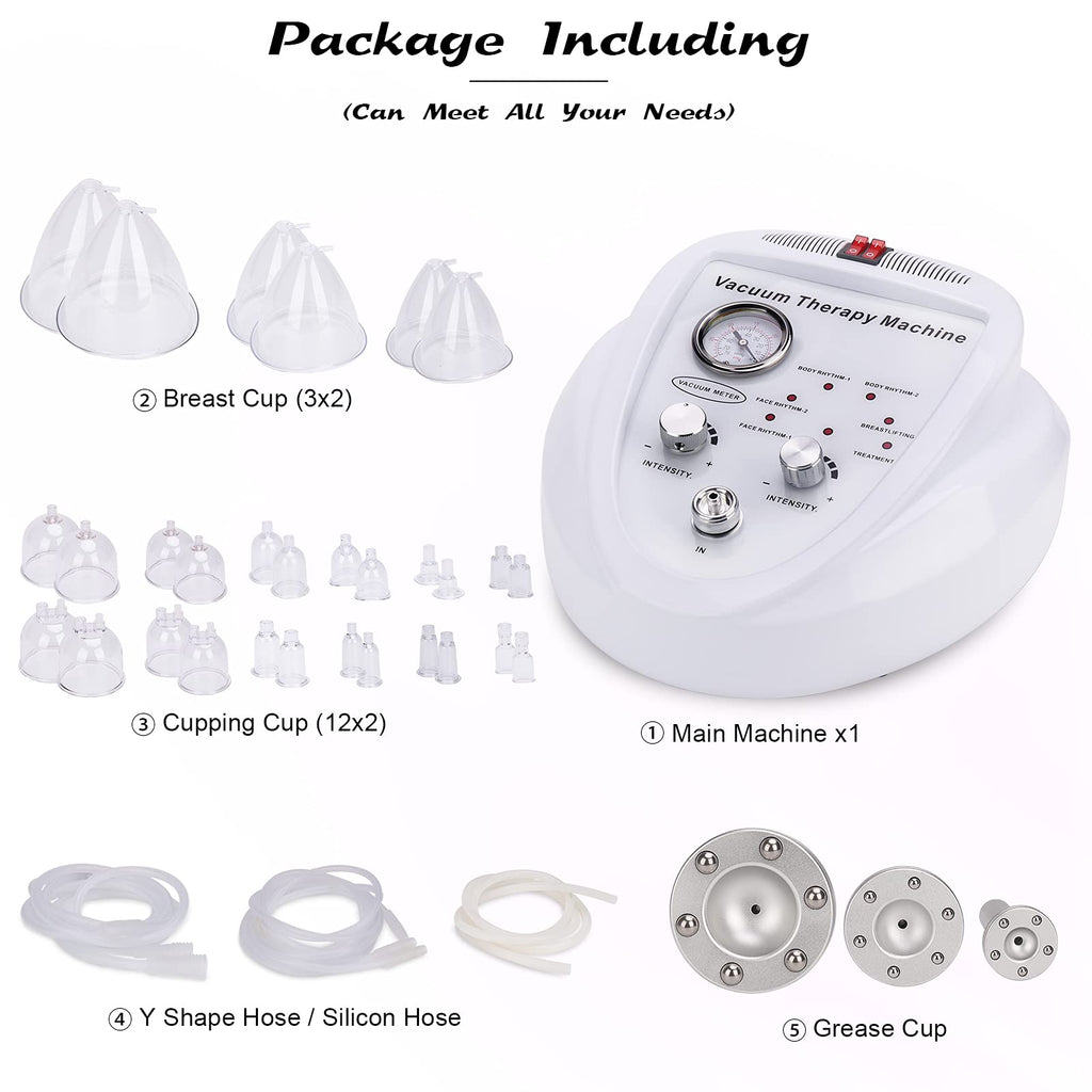Vacuum Therapy Cupping Machine with 30 Cups and 3 Metal Gua Sha Handles for Salon SPA, Body, Back, Face Massage Care