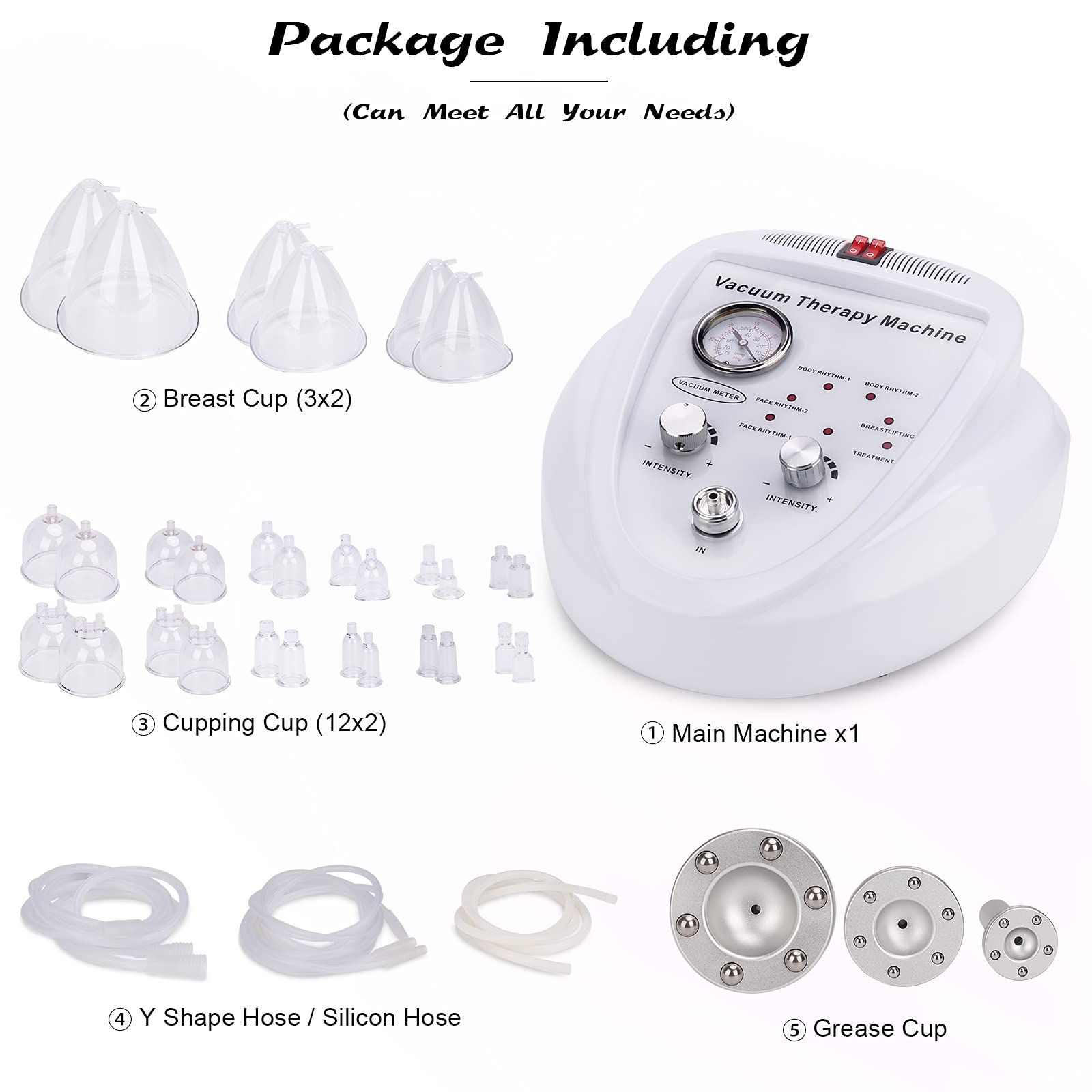 Vacuum Therapy Cupping Machine with 30 Cups and 3 Metal Gua Sha Handles for Salon SPA, Body, Back, Face Massage Care