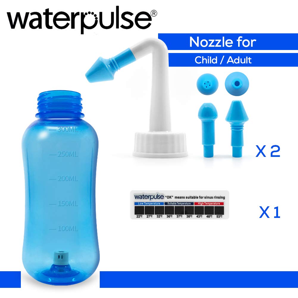 WATERPULSE Neti Pot, Neti Pot Sinus Rinsing,300ml Neti Pot Sinus Rinsing Kit with Thermometer Sticker for Adult & Kid BPA Free (