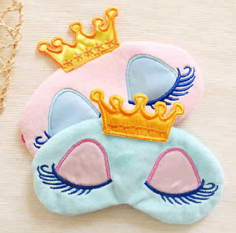 AKOAK Pack of 2 Cute Girl's Travel Princess Crown Sleeping Eye-Shade Blindfold Nap Cover Eye Mask(Pink+Light Blue)