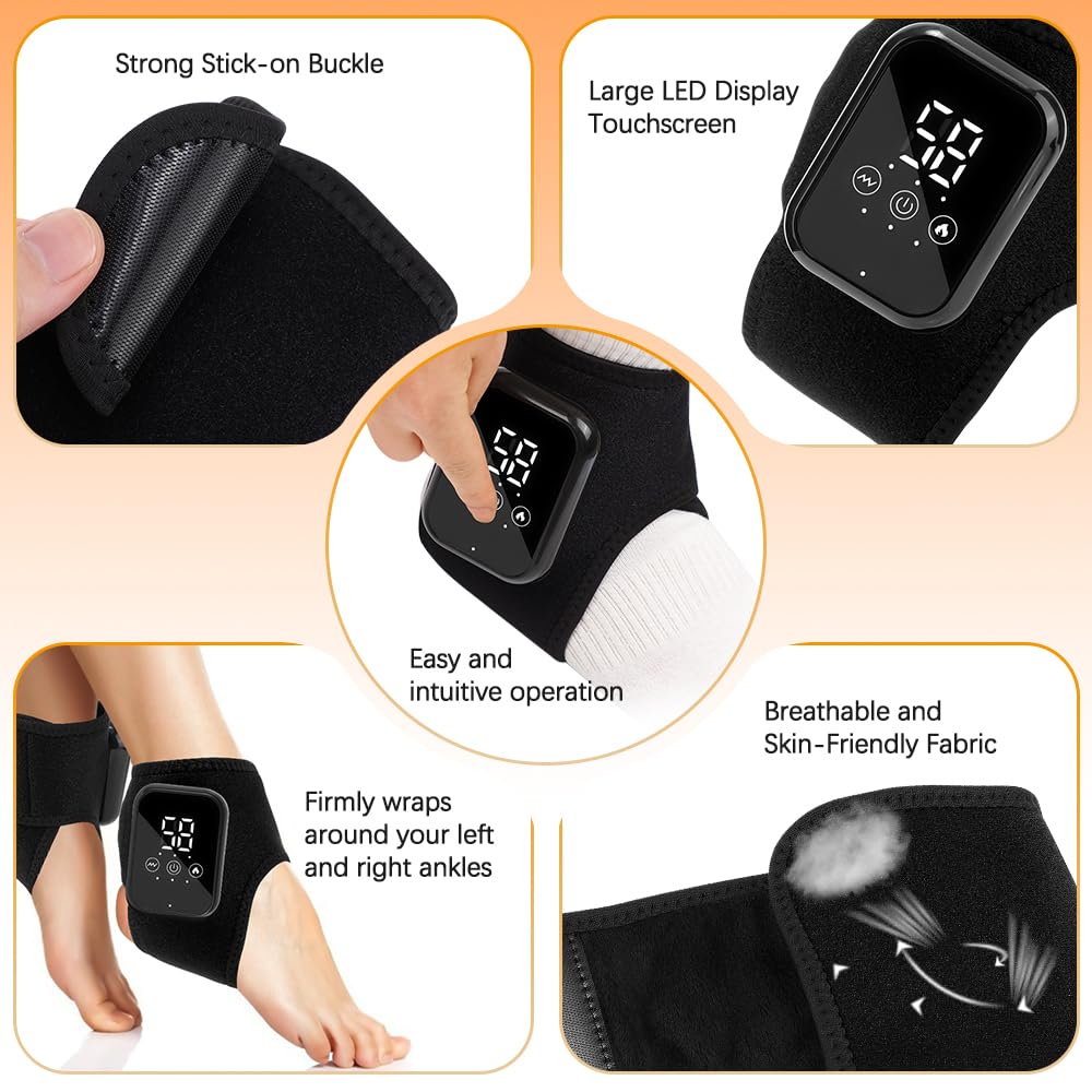 Bathroom stars Updated Foot Ankle Massager with Heat - 3-Level Heat & Vibration Adjustable, Smart Timer, Touch Screen, Compact &