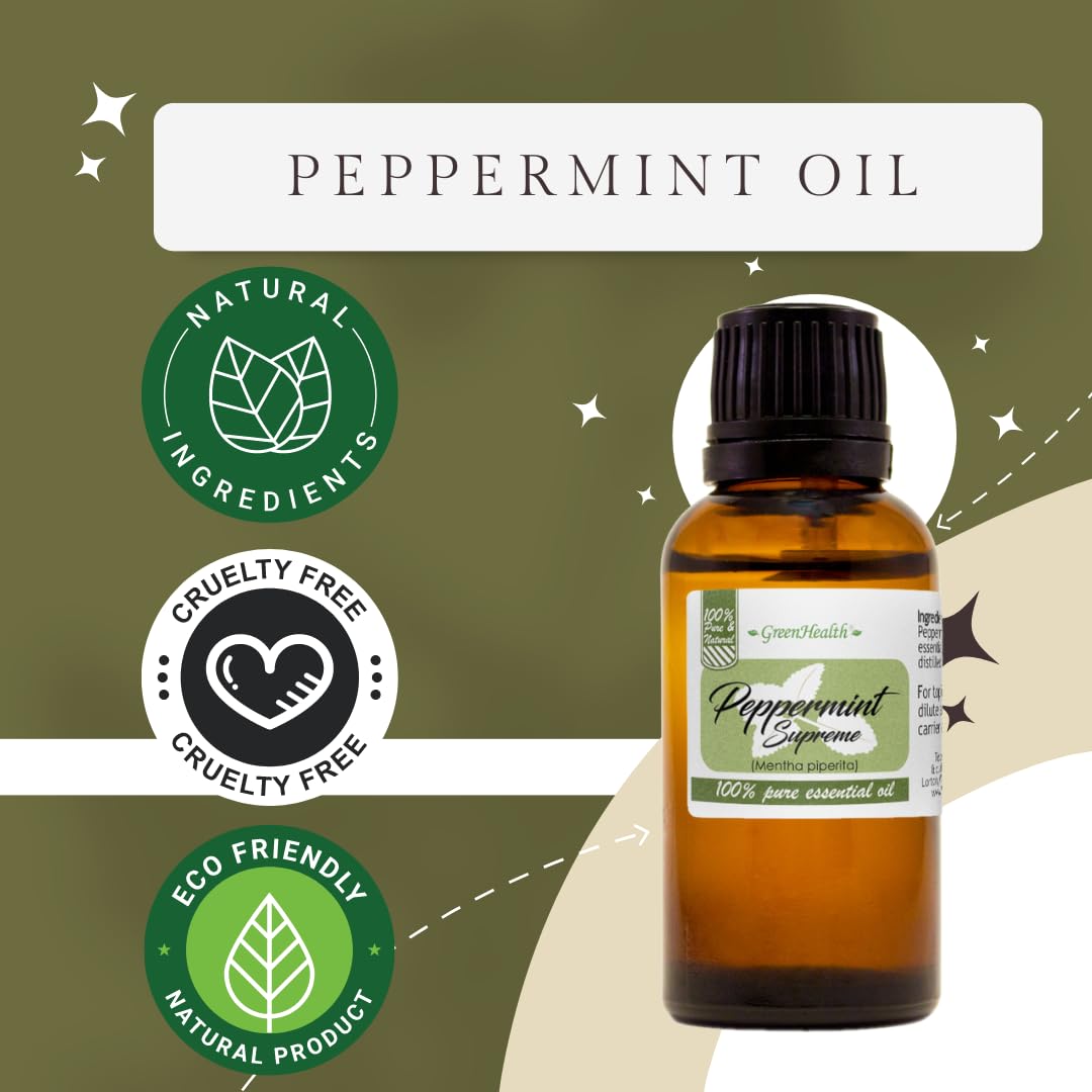 Peppermint Essential Oil (Mentha piperita) - 100% Pure - 10 ml (0.33 fl oz) - GreenHealth