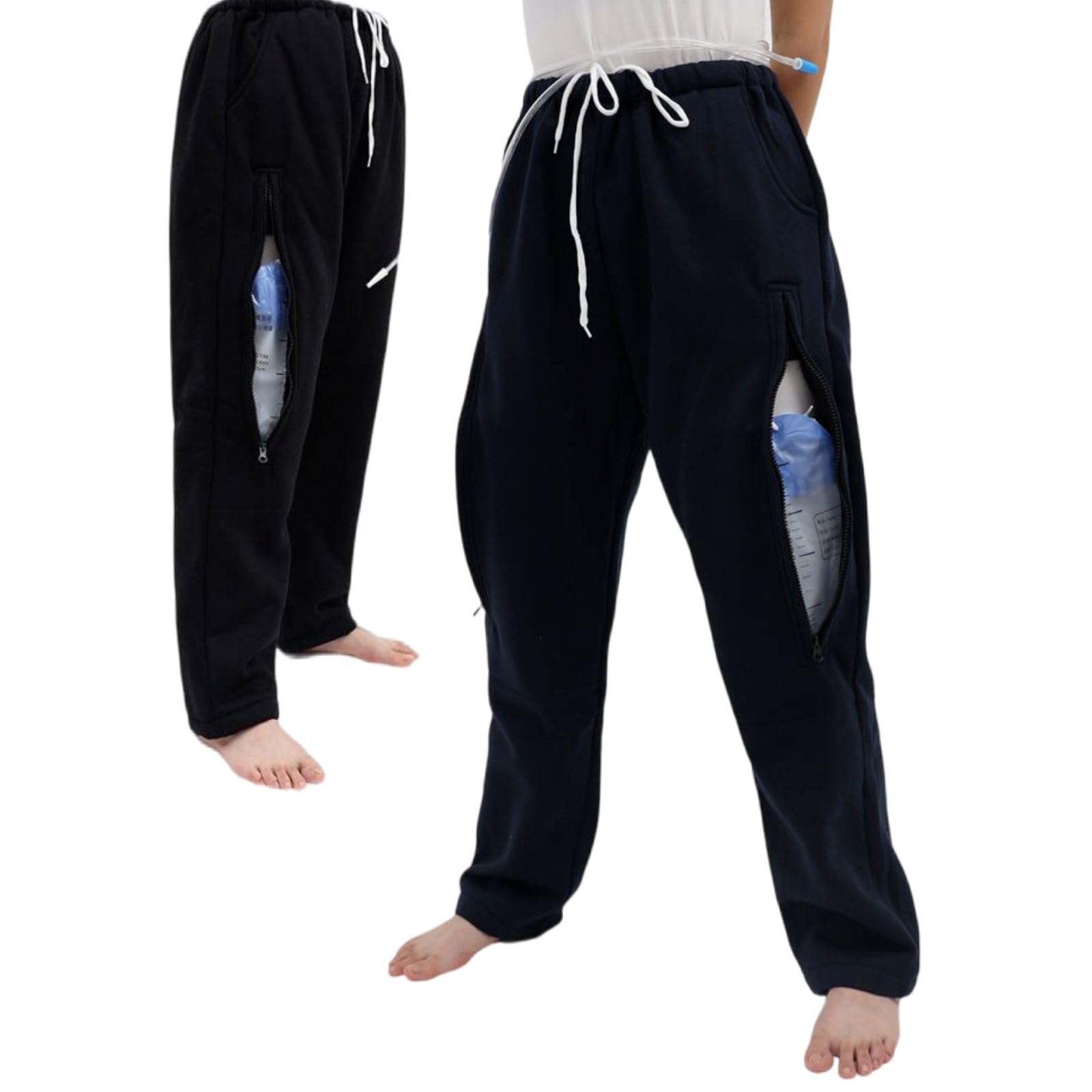 Catheter Leg Bag Pants for Men/Women, Urine Bag Holder Pants with 2 Zippered Side Pockets, Holding 2x2000ml Catheter Bag for Nep