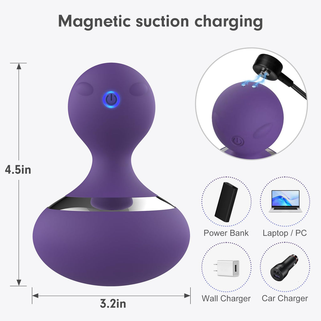MANFLY Neck Massage Ball, Home Waterproof Rechargeable Handheld Muscle Massager (Purple)
