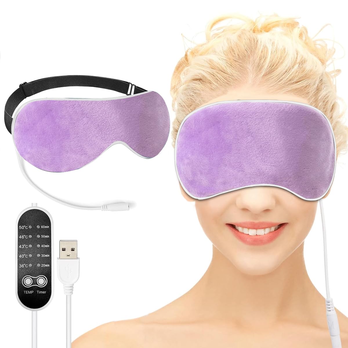 Hannea Polypropylene Heated Eye Mask, Usb Wired Eye Mask With Temperature & Time Control, Warm Eye Compress Heating Pad For Slee