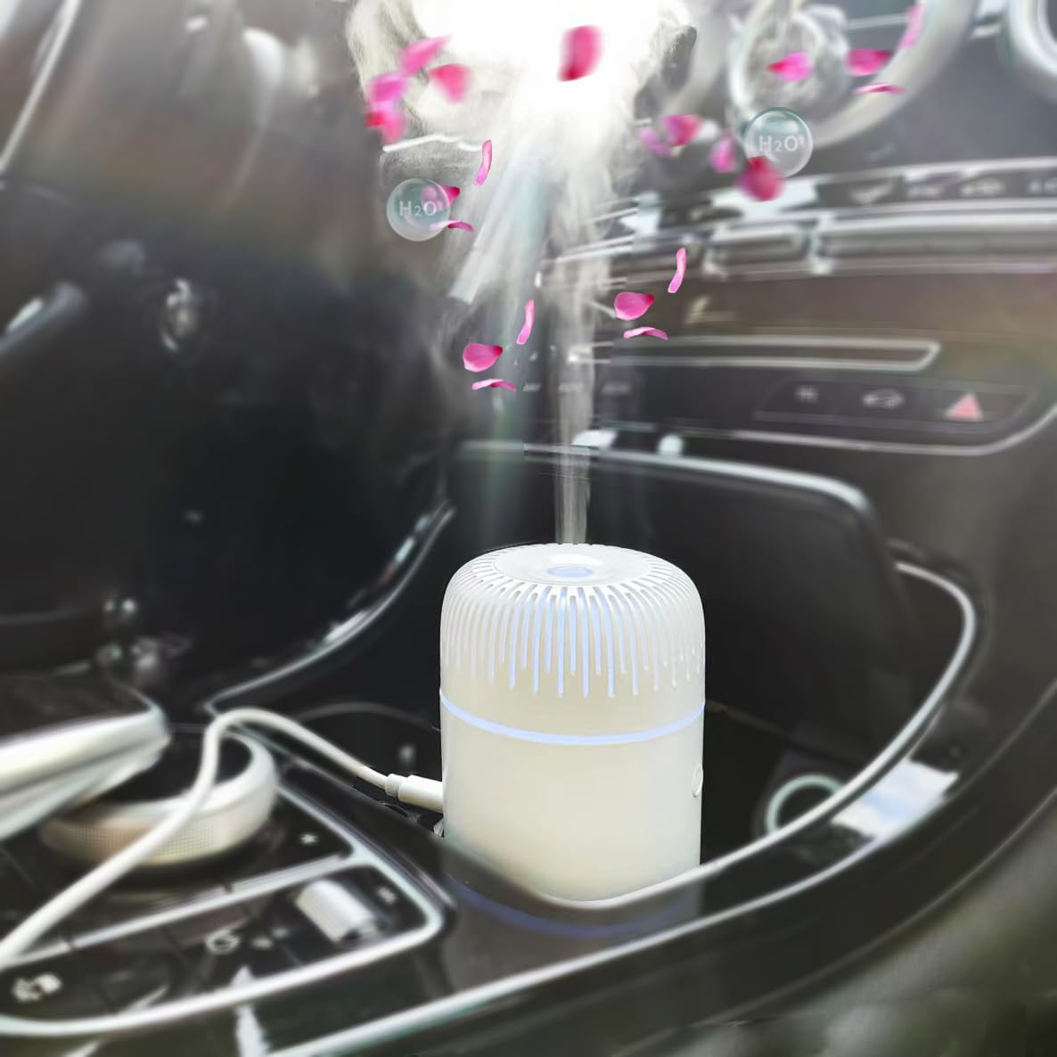 Unee Car Diffuser,USB 100ml Small Humidifier Essential Oil Aroma Diffuser Aromatherapy Diffusers Cool Mist for Car Home Office(W