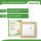 Silicone Foam Dressing, Waterproof Wound Dressing with Gentle Adhesive Border, 5 Layer High Absorbency Foam Bandages for Wound C