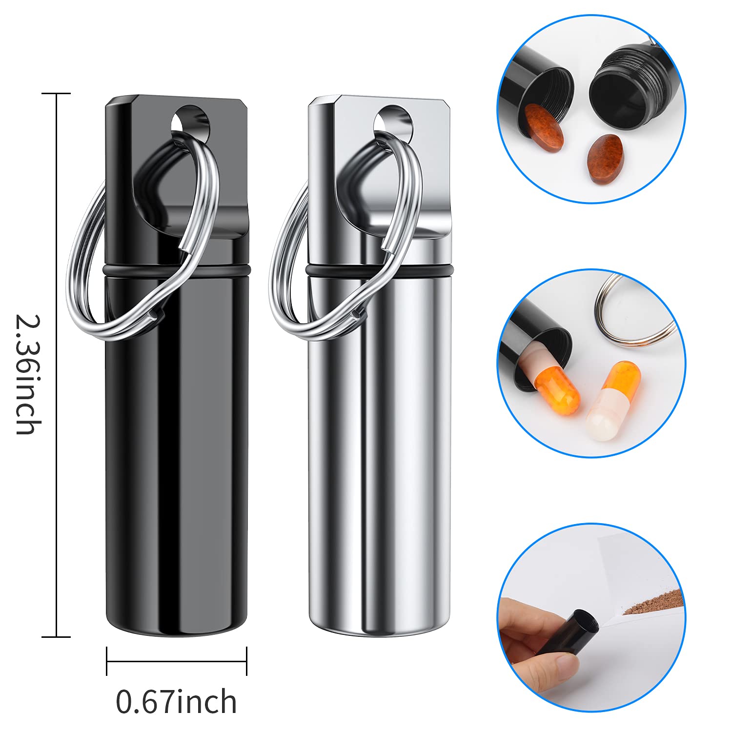 Small Portable Pill Box Keychain (5 Pack), Aluminium Alloy Mini Pill Organizer Case Container for Purse,Waterproof Metal Pill Ho