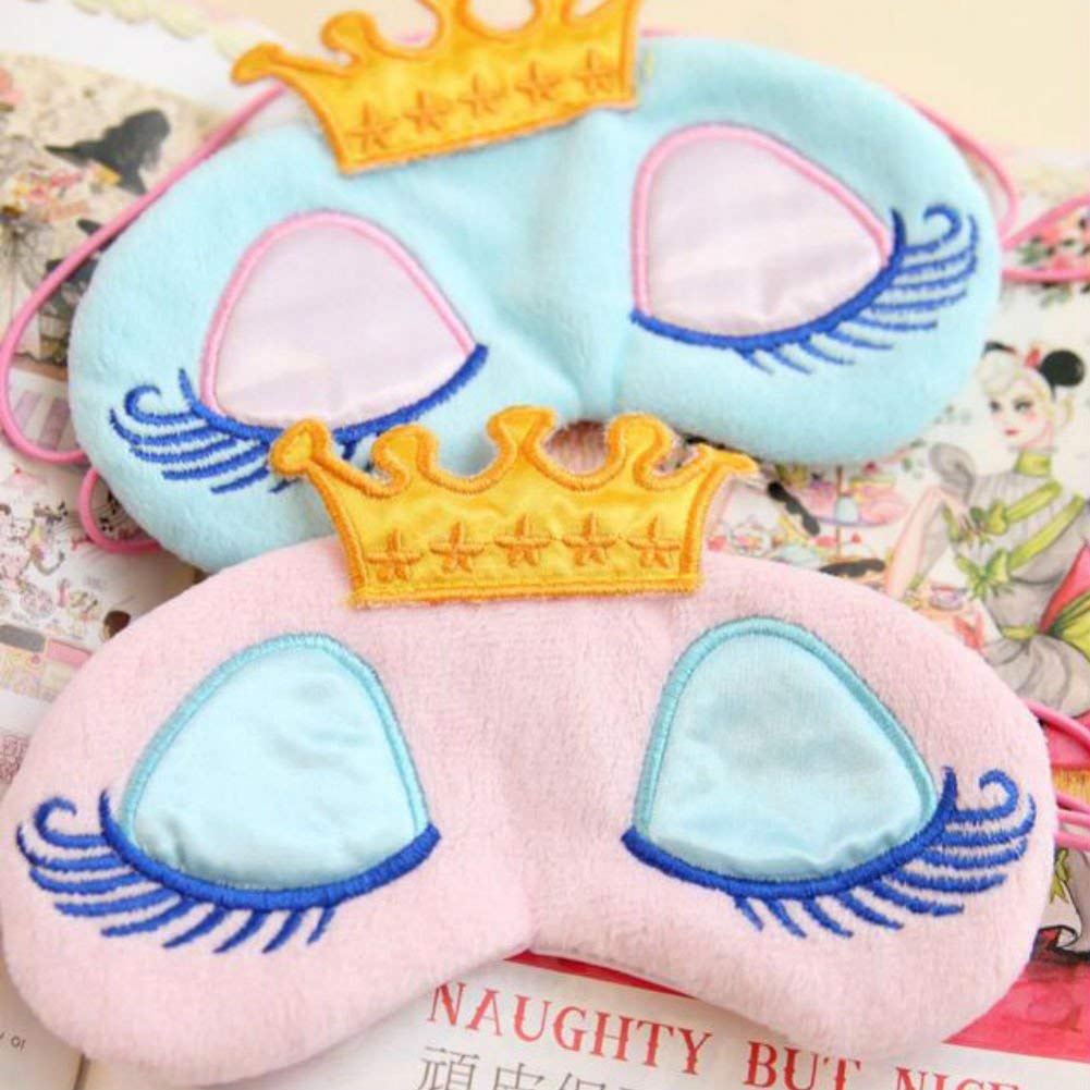 AKOAK Pack of 2 Cute Girl's Travel Princess Crown Sleeping Eye-Shade Blindfold Nap Cover Eye Mask(Pink+Light Blue)