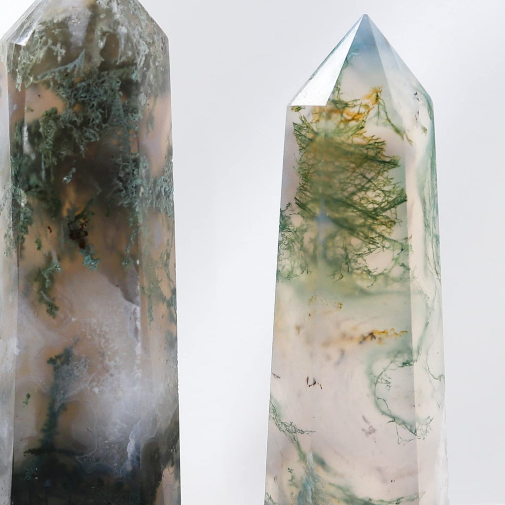 Runyangshi Natural Healing Crystals Aquatic Agate Wands 2-2.4 Moss Agate Single Point Healing Crystal Tower Green Water Plant Ag