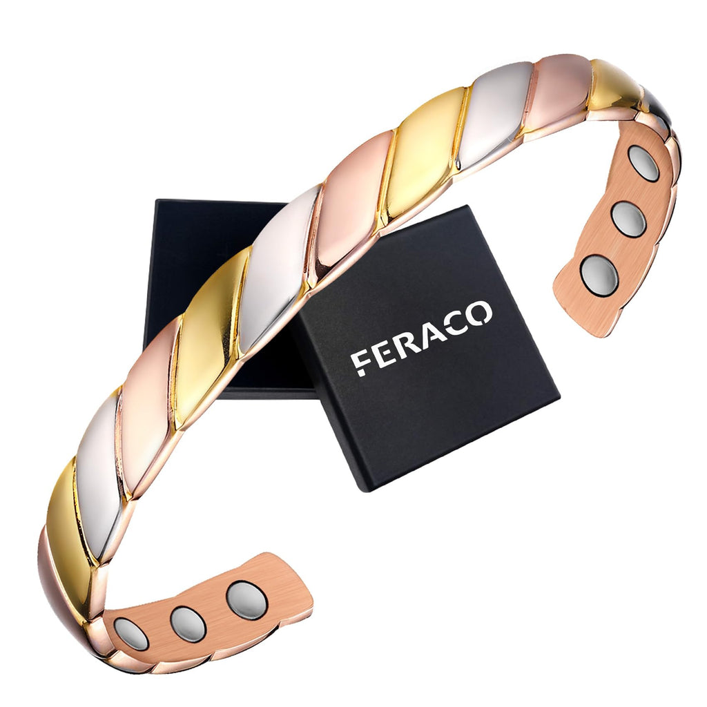 Feraco Copper Magnetic Bracelet for Women, Fashionable Braided Cuff Bangle with 3500 Gauss Magnets, 99.99% Pure Copper Jewelry G