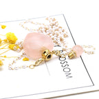 1pcs Natural Rose Quartz Stone Perfume Bottle Pendant Pearl Bead Chain Rectangle Heart Necklace for Women StonHealinge Essential