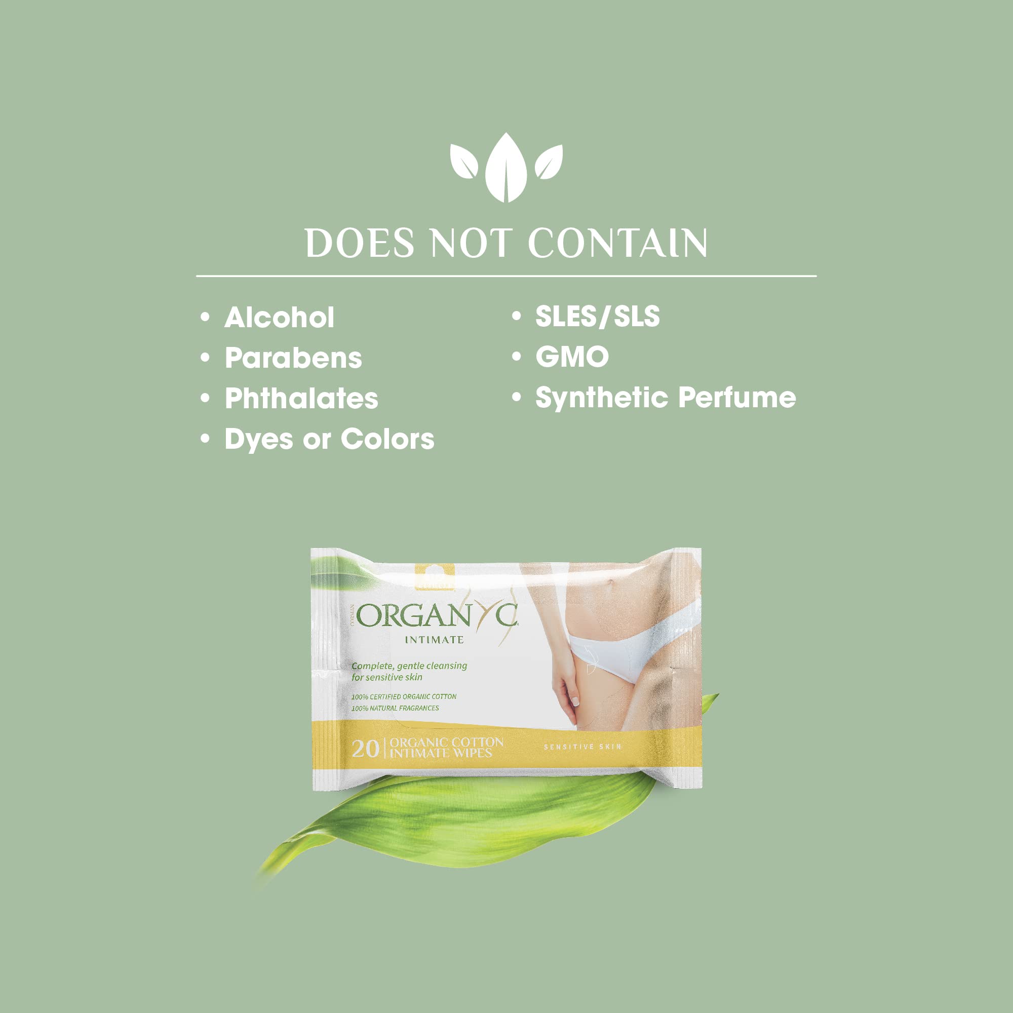 Organyc - 100% Organic Cotton Intimate Wet Wipes, No Parabens, Alcohol, or Chlorine -, White, 20 Count (Pack of 1) (ORGWW1A)