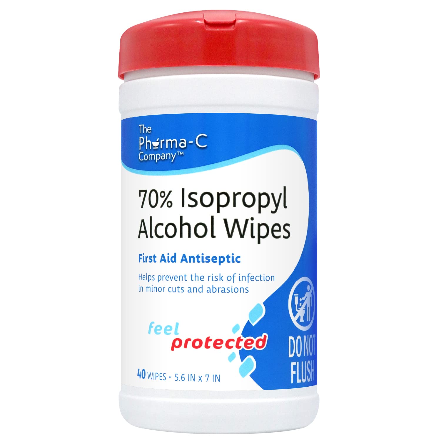 Pharma-C 70% Isopropyl Alcohol Wipes [40 wipes] - IPA First Aid Antiseptic Wound Cleaner with Moisture Lock Lid. For minor cuts,