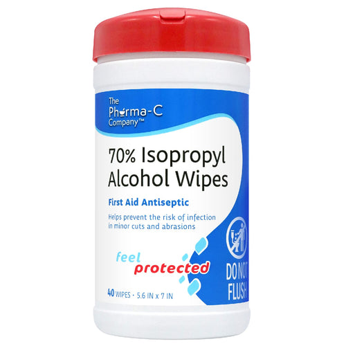 Pharma-C 70% Isopropyl Alcohol Wipes [40 wipes] - IPA First Aid Antiseptic Wound Cleaner with Moisture Lock Lid. For minor cuts,