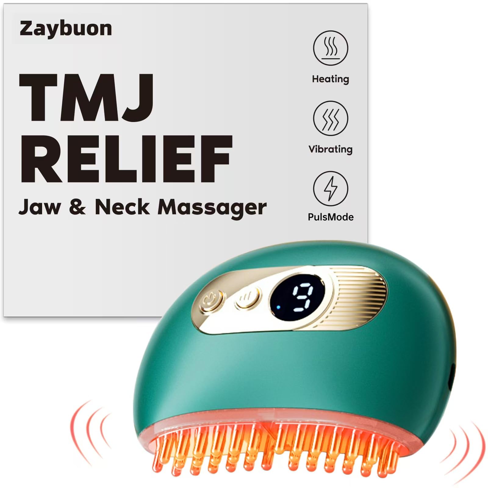 Zaybuon TMJ Relief Products Jaw, TMJ Relief Massager, Vibration and Heating, Ergonomic Multi-Needle Design TMJ Massage Tool, Gre