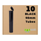 W Gallery 10 Black 98mm Open Cap Pop Top Tubes - Airtight Smell Proof Containers - Plastic Medical Grade Prescription Bottles fo