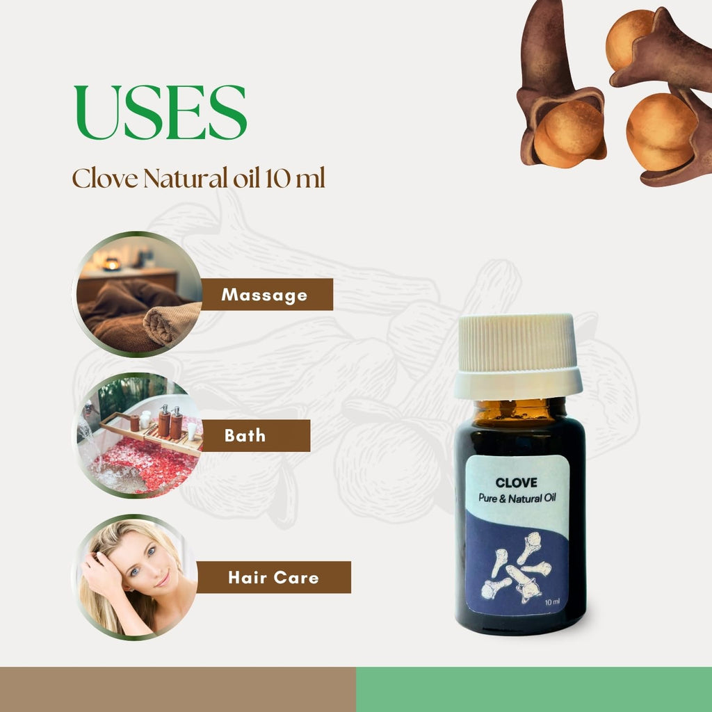 Roots & Above 10ml Pure Clove Essential Oil - 99% Natural Aroma Oil for Diffuser, Hair, Skin Care, Massage, Humidifiers, Candle
