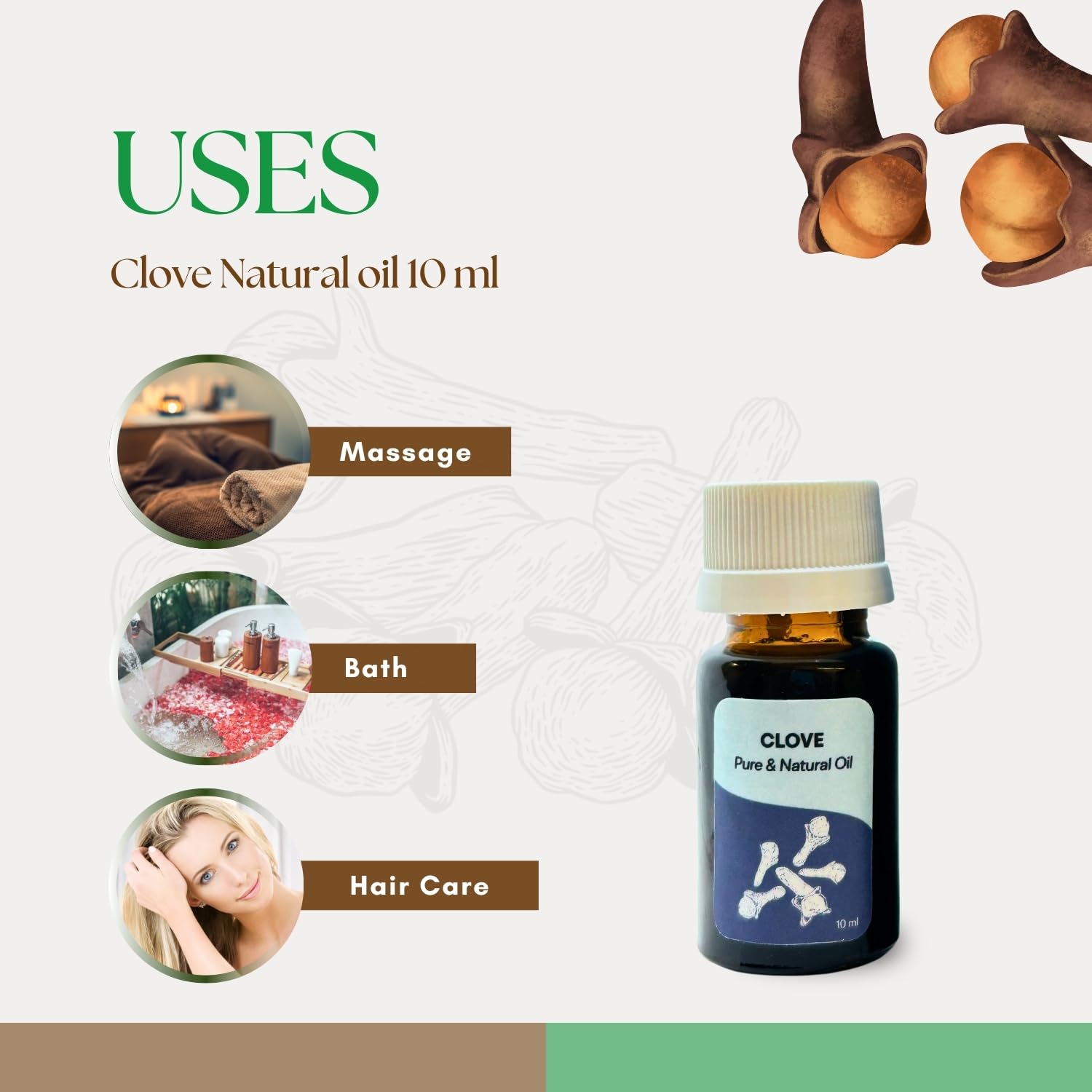 Roots & Above 10ml Pure Clove Essential Oil - 99% Natural Aroma Oil for Diffuser, Hair, Skin Care, Massage, Humidifiers, Candle