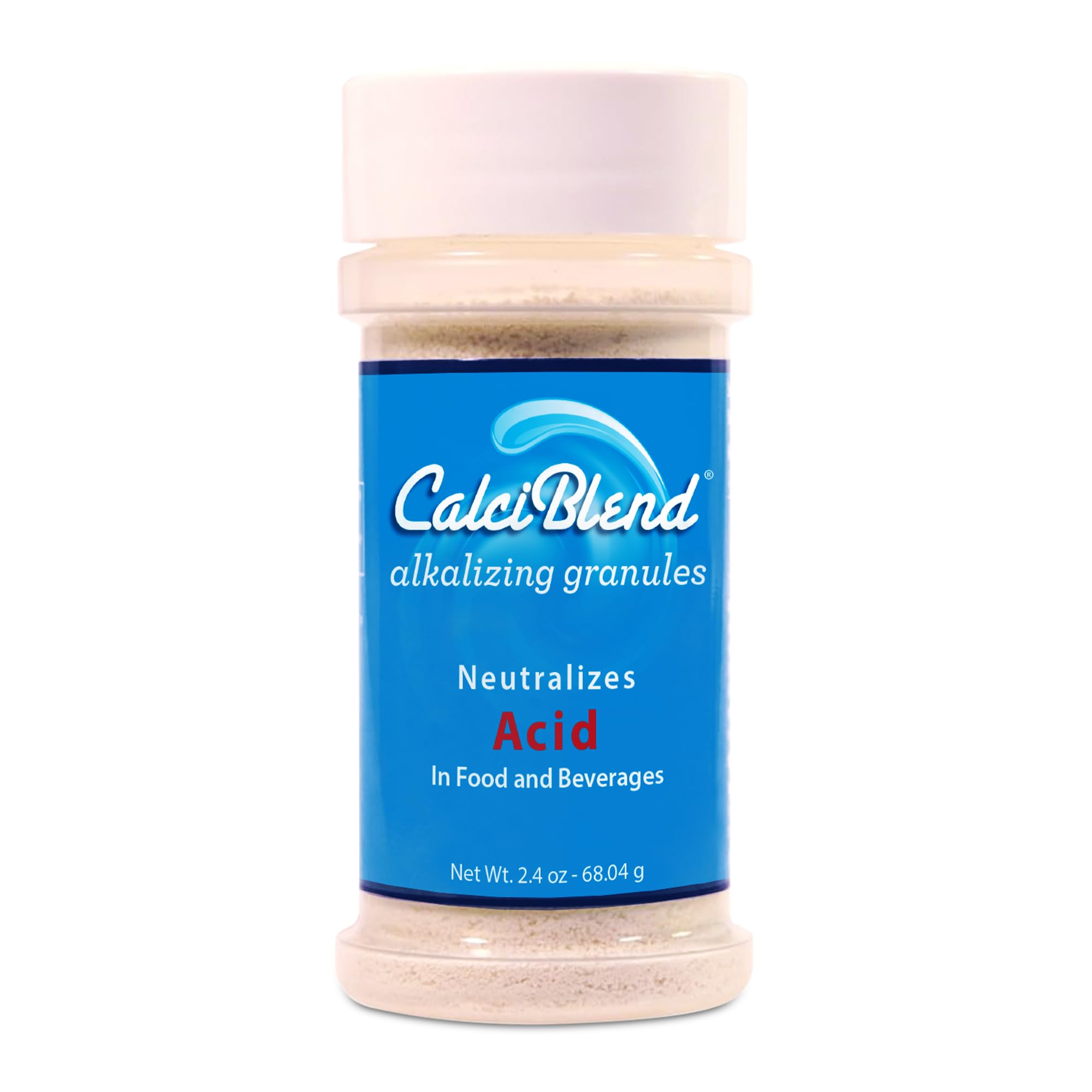 CalciBlend 2.4oz Shaker Bottle-Acid Reducing Granules - Alkalizing - Food & Beverage Acid Reducer - Promotes Digestive and Urina