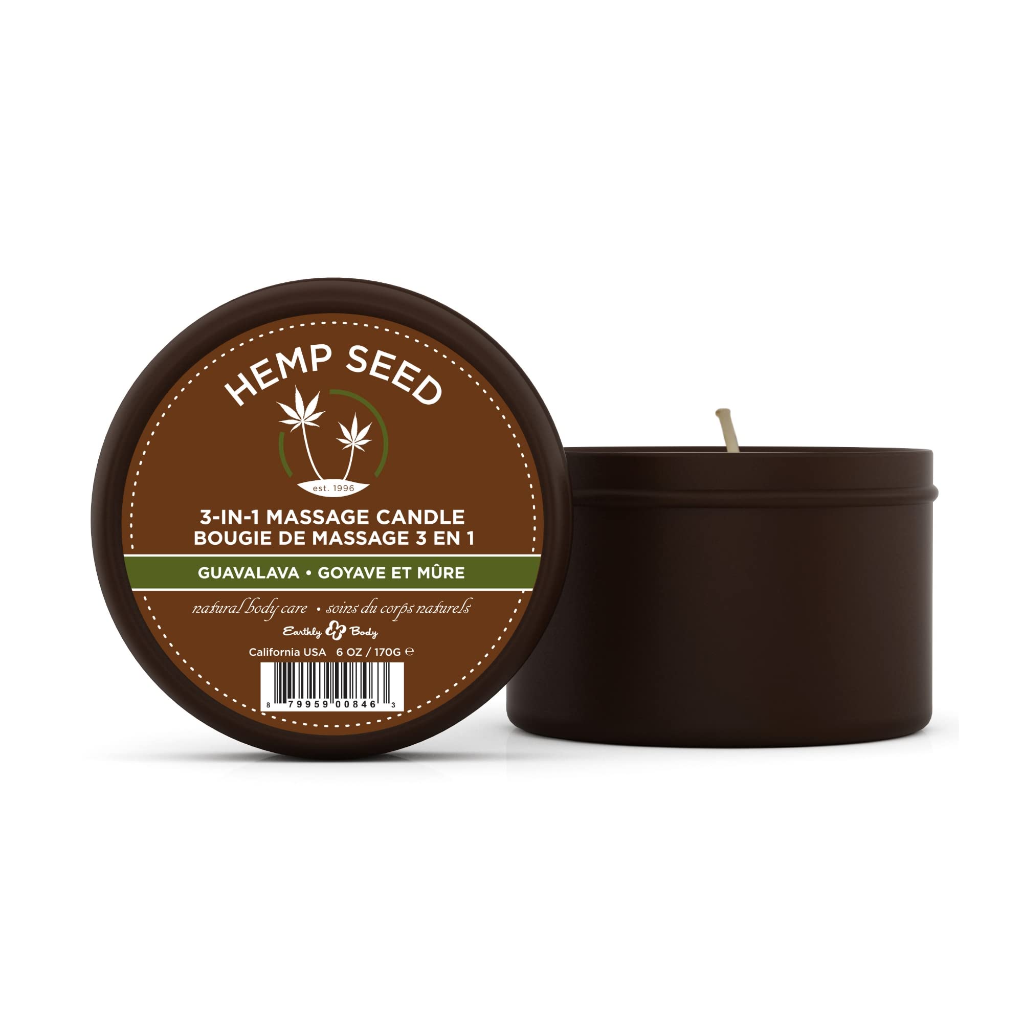 Hemp Seed 3-in-1 Massage Candle, Guavalava Scent - 6 oz. - Candle, Massage Oil & Moisturizer in One - Hemp Seed, Coconut, Aprico