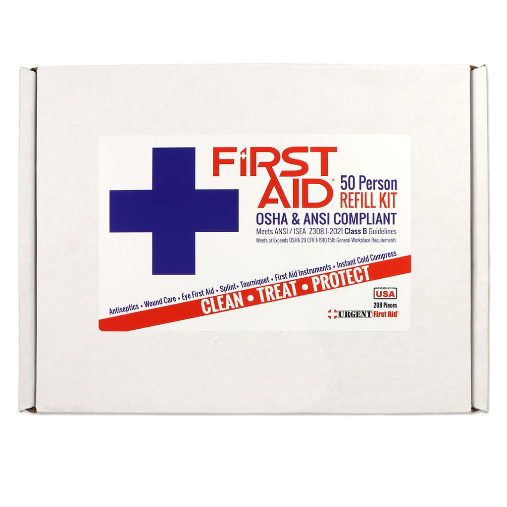 OSHA & ANSI First Aid Kit Refill/Upgrade, 50 Person, 208 Pieces, ANSI 2021 Class B - Includes Splint, Tourniquet, Tools, Single