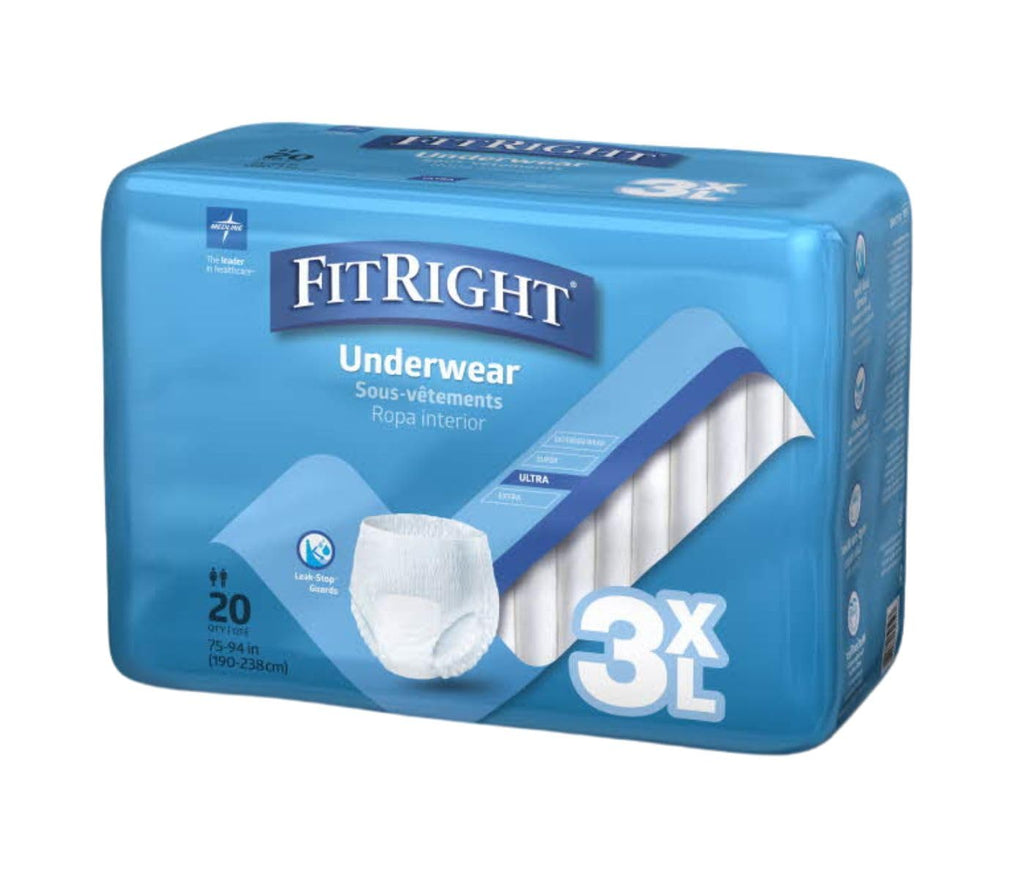 FitRight Adult Incontinence Underwear, Heavy Absorbency, 3X-Large, 75-94 Waist (20 Count, 4 Pack)