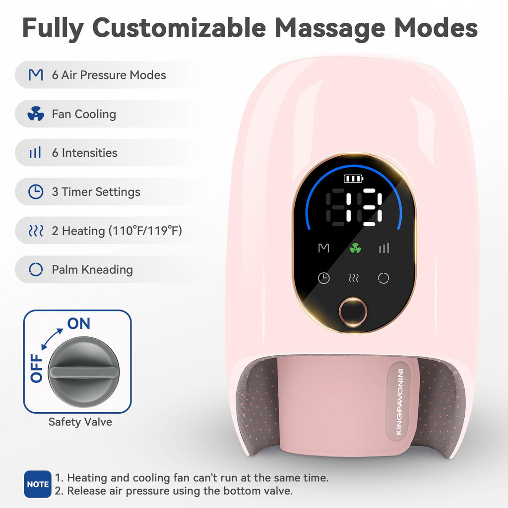 KingPavonini Hand Massager with Heat and Compression, Wrist Heating & Air-Compression, Palm Rolling, Cooling Fan, Cordless Wrist
