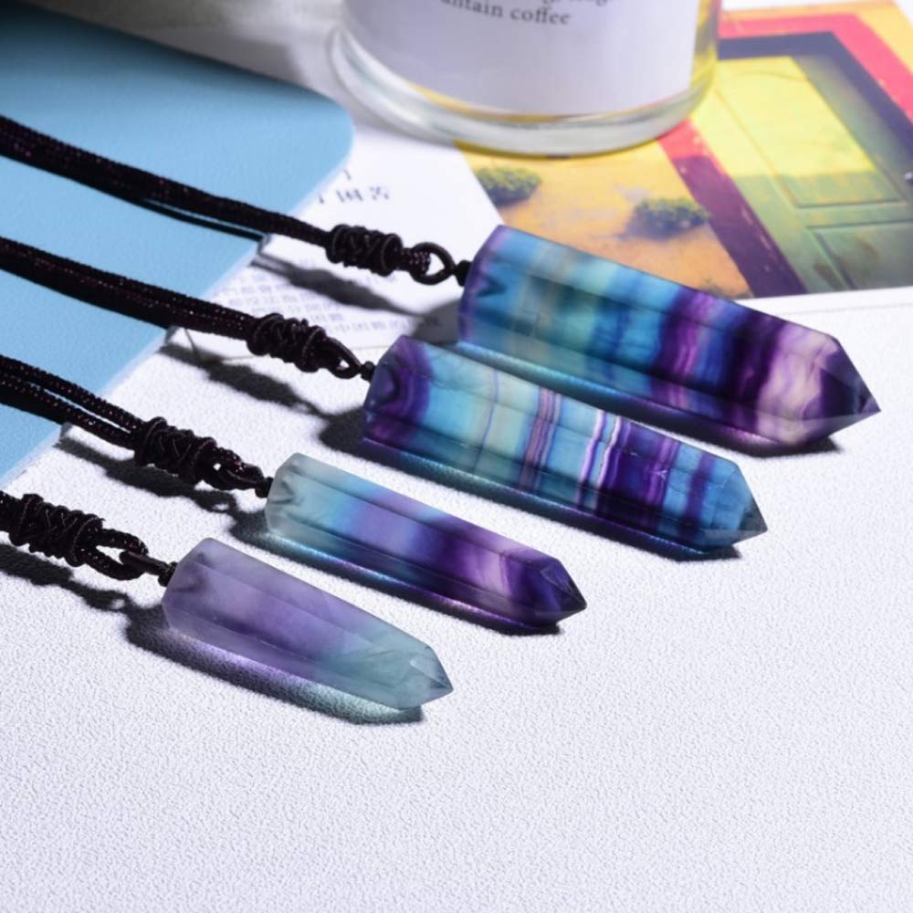 Wixine 1Pcs Healing Chakra Stone Reiki Pendant Necklace Crystal Quartz Natural Fluorite Wand