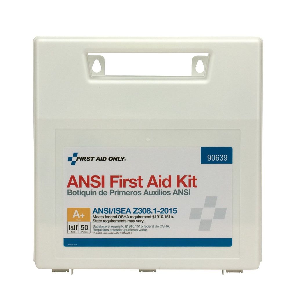 First Aid Only 90639 ANSI 2015 Compliant 50 Person Bulk Class A+, First Aid Kit, Plastic Case with Dividers