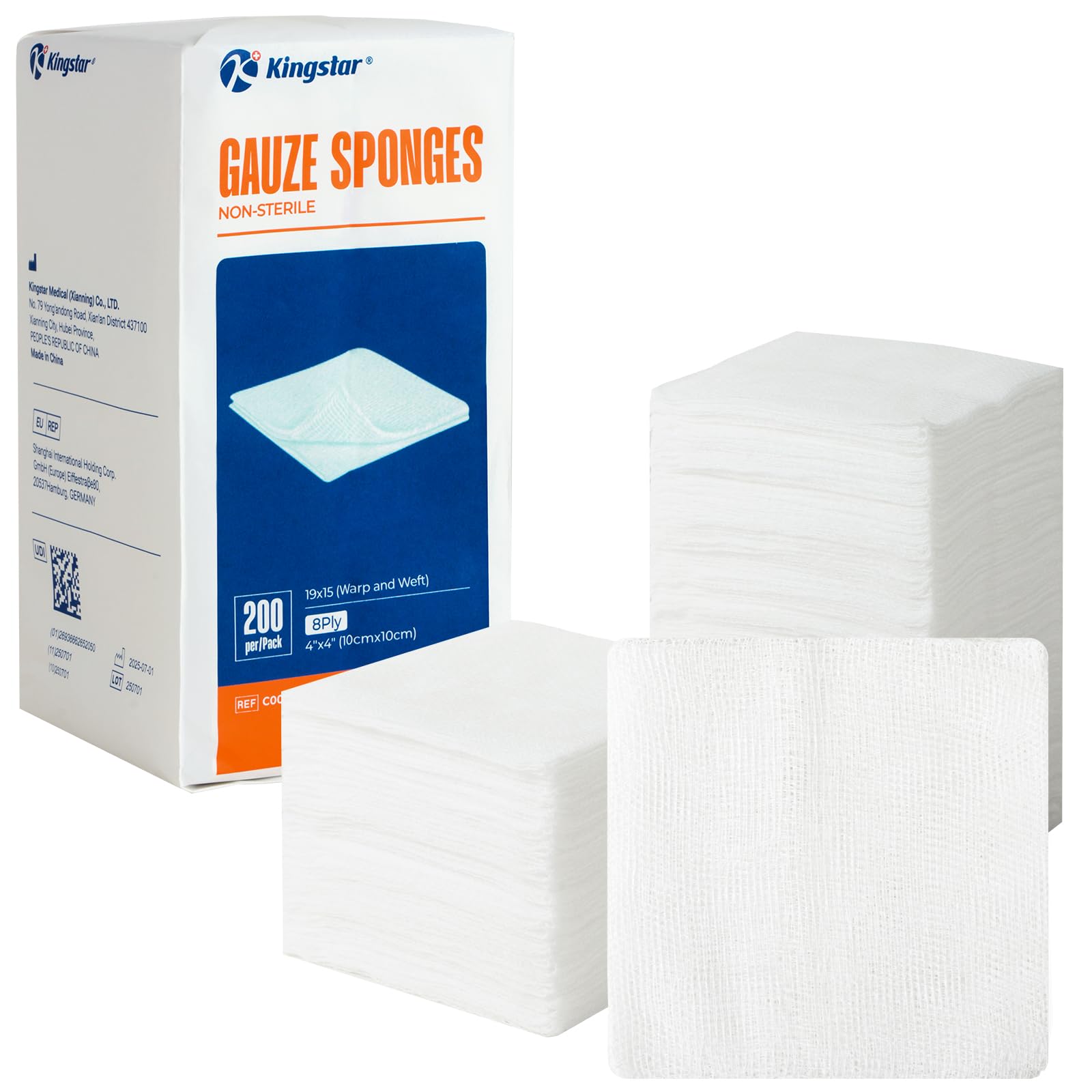 200 Pack 4x4 Inch Gauze Sponges 8-Ply, 100% Cotton Large Gauze Pads for Wound Care, Highly Absorbent Bulk Hospital-Grade First A