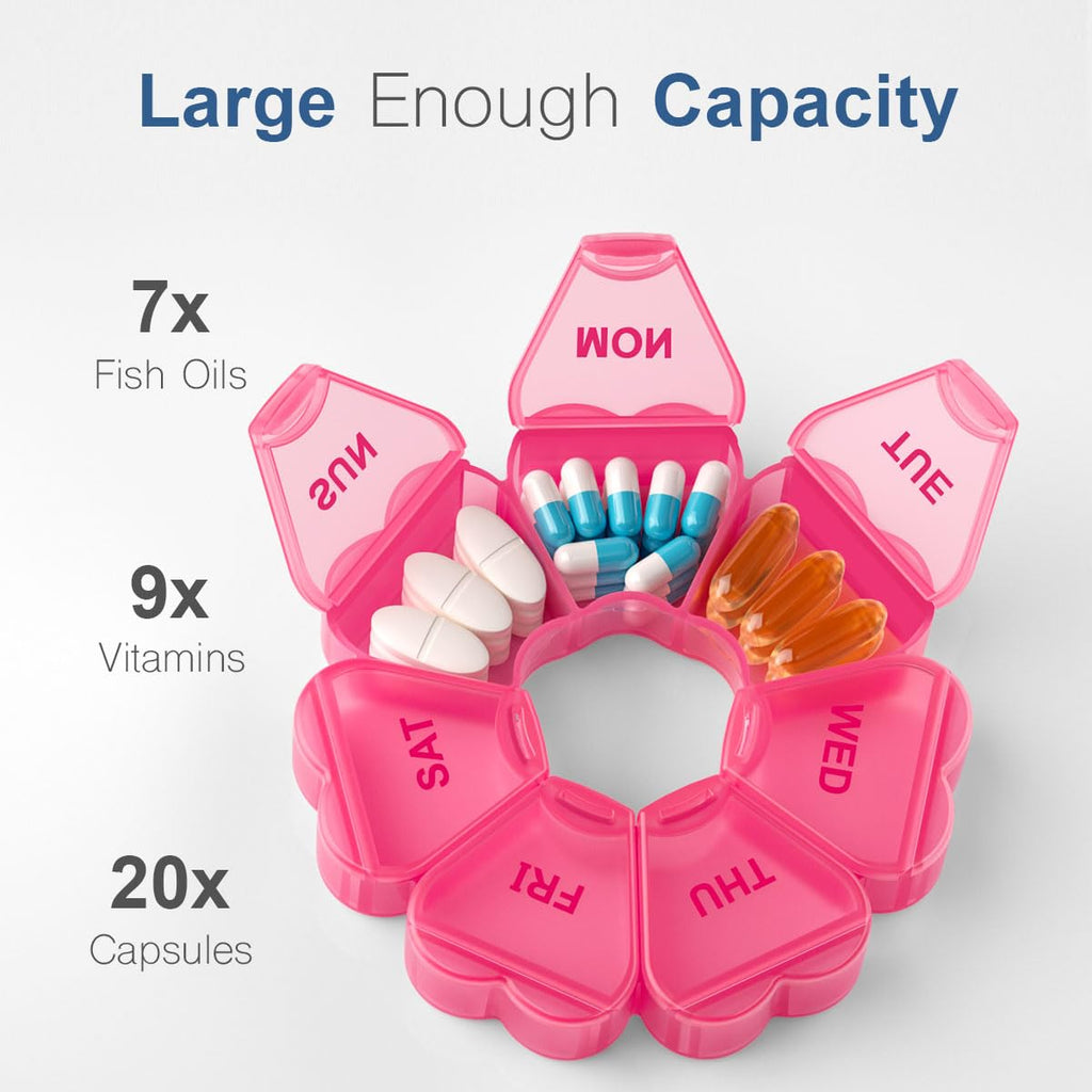 Large Weekly Pill Organizer, Pill Box 7 Day, KAPENS Daily Vitamin Case Large Capacity Compartments, Pill Containers for Fish Oil