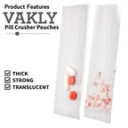 Vakly 100 Pill Crusher Pouches Disposable Heavy Duty Medication Bags for Crushing Tablets, Pills and Vitamins - Thick Clear Medi