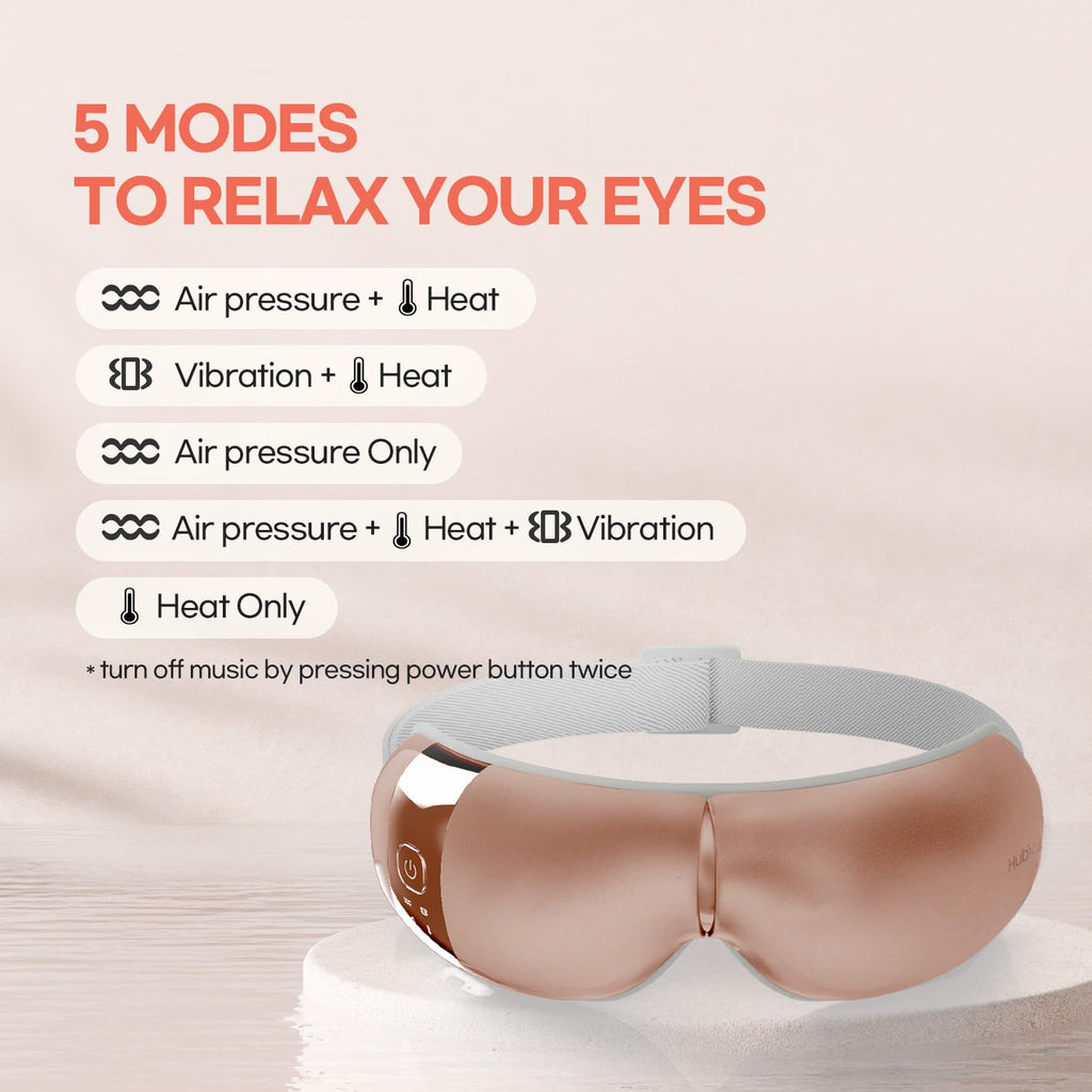 HubiCare Eye Massager with Heat, Vibration, and Music Helps Relieve Strain, Dark Circles, Dryness, and for Migraine Relief Relax